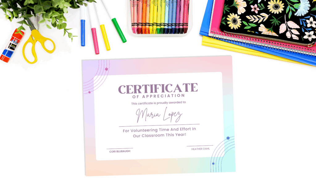 end of the year parent gifts - certificate
