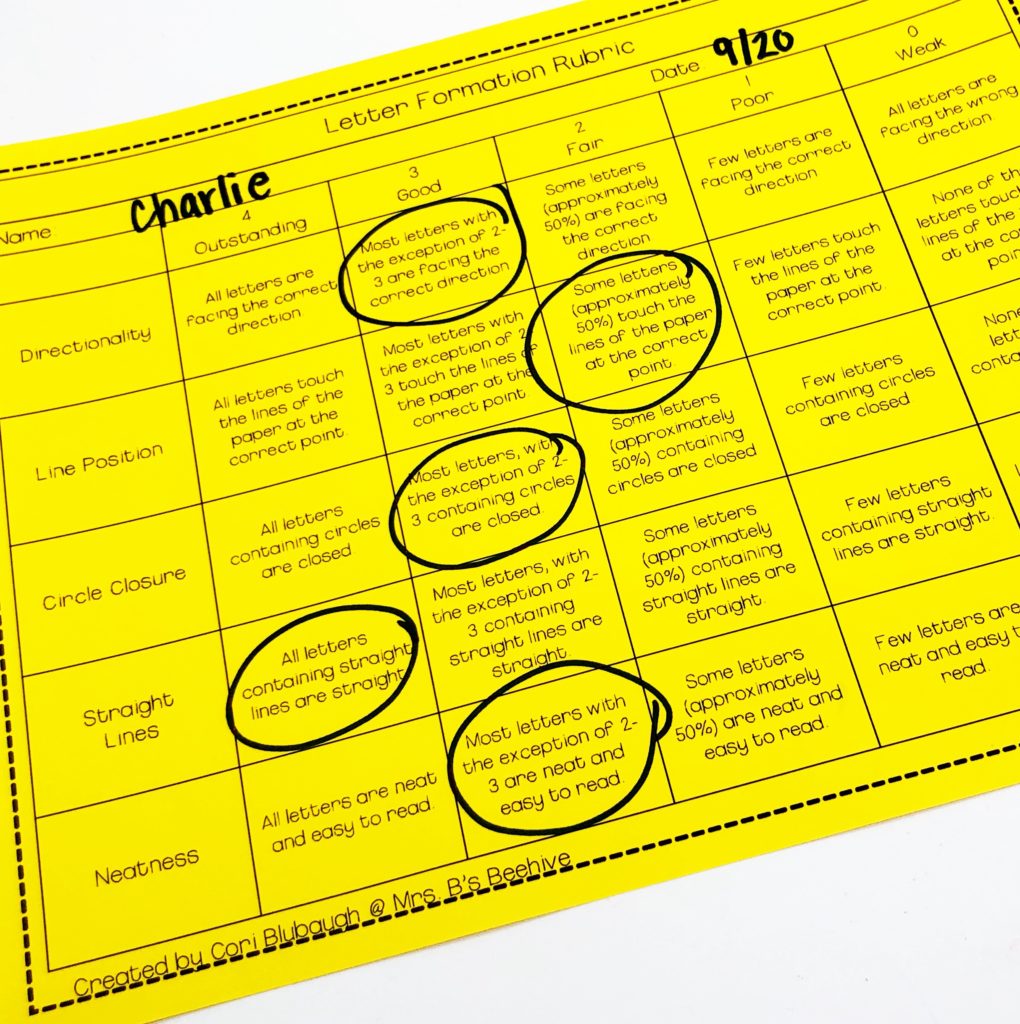 Letter Formation Rubric