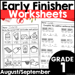 August and September 1st Grade Early Finisher Worksheets - cover