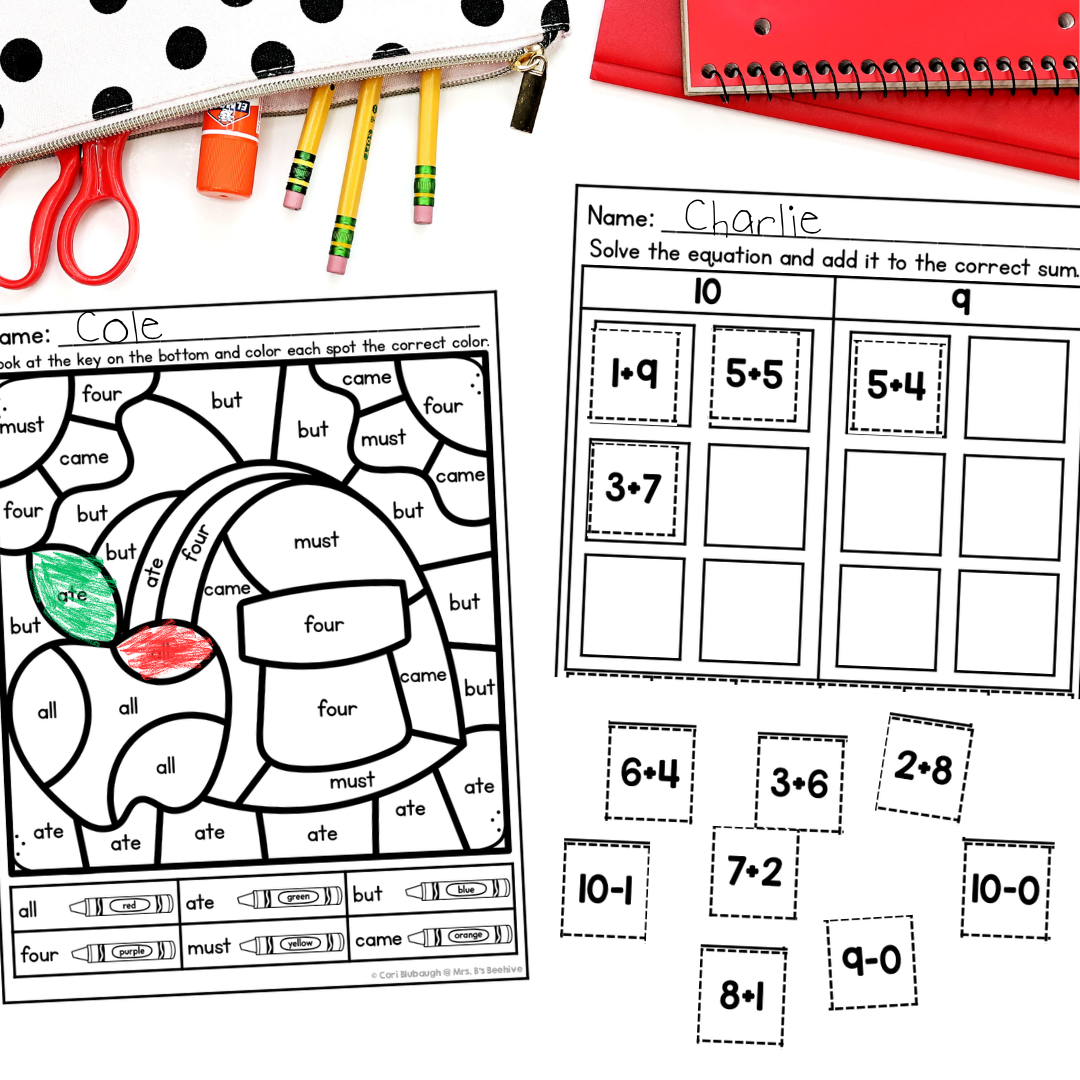 August and September 1st Grade Early Finisher Worksheets - sight words