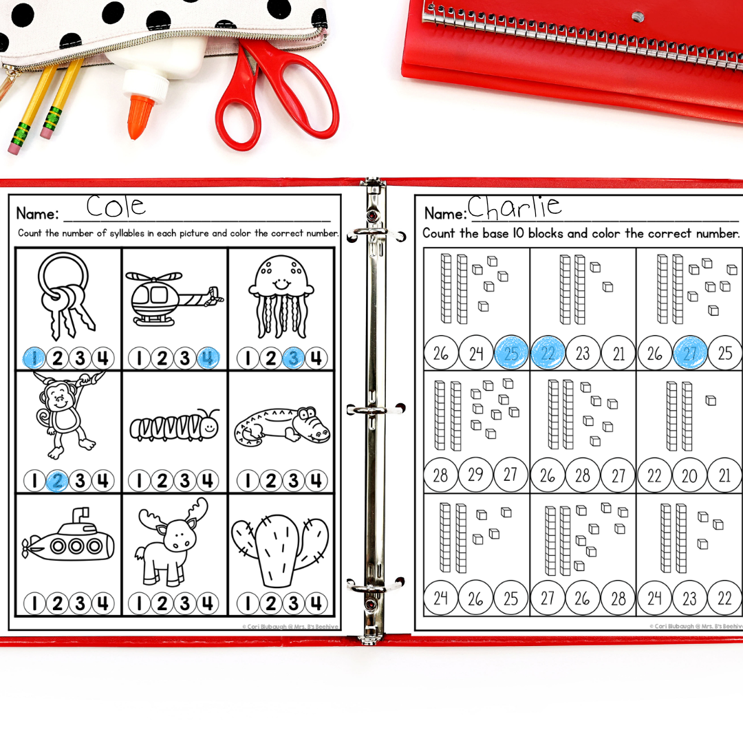 August and September 1st Grade Early Finisher Worksheets - syllables