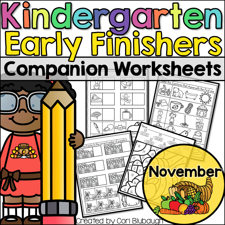 Kindergarten Early Finishers Companion Worksheets - November - Mrs. B’s ...