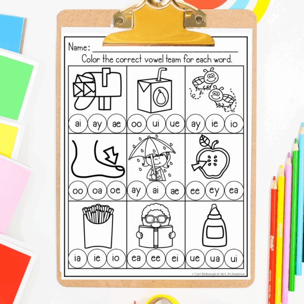 August and September 2nd grade early finisher worksheets - vowel teams