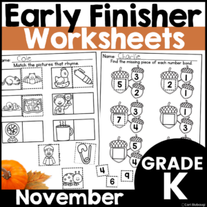 November Kindergarten Early Finisher Worksheets - cover