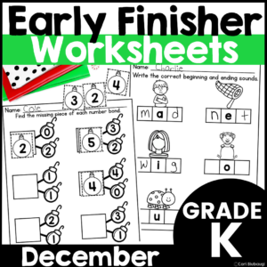 December Kindergarten Early Finisher Worksheets - cover