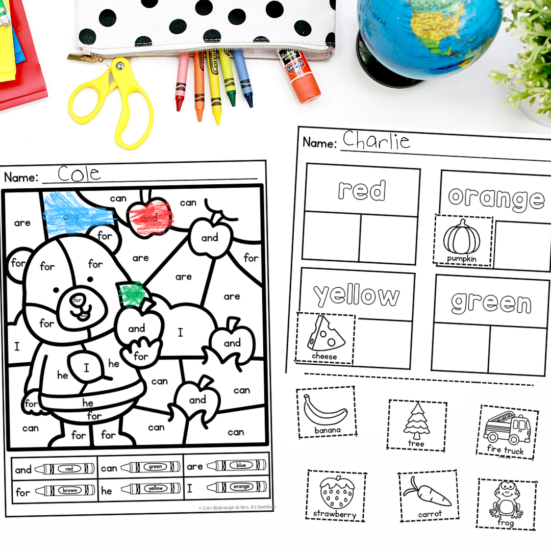 August and September Kindergarten Early Finisher Worksheets - sight words