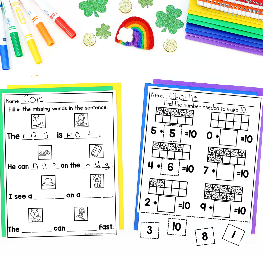March Kindergarten Early Finisher Worksheets - CVC words