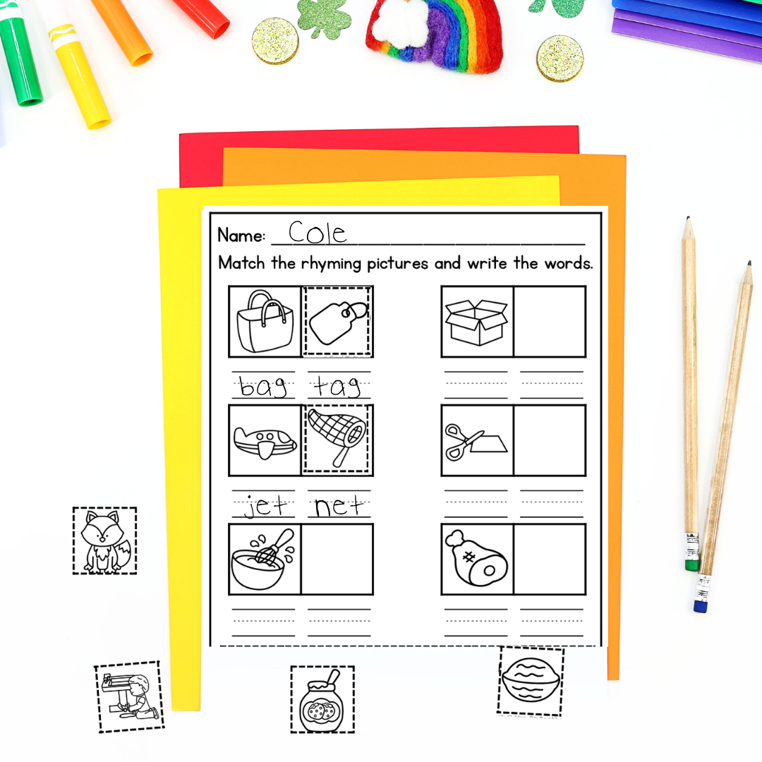 March Kindergarten Early Finisher Worksheets - rhyming words