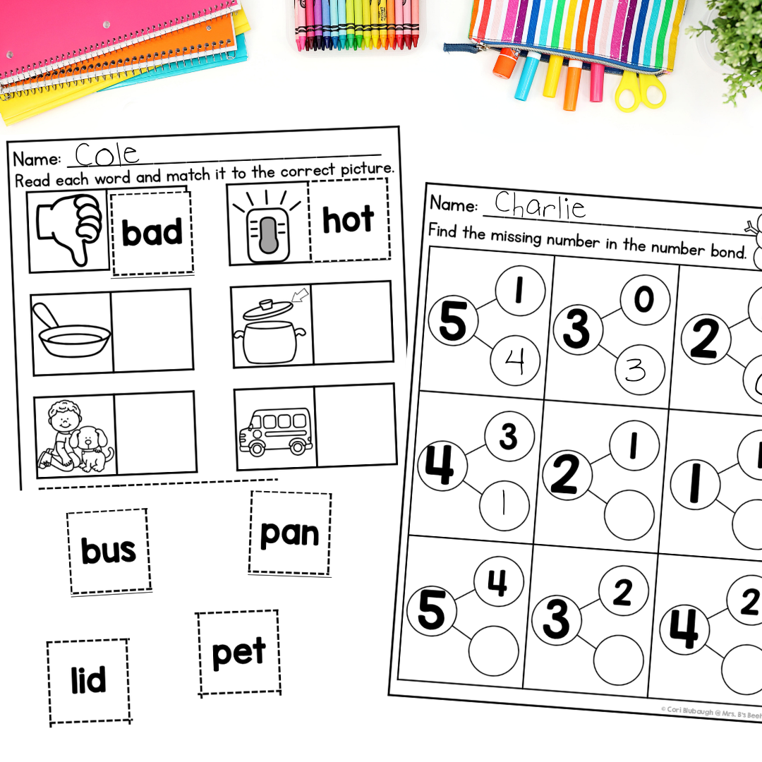 Kindergarten Early Finisher Worksheets - cvc words