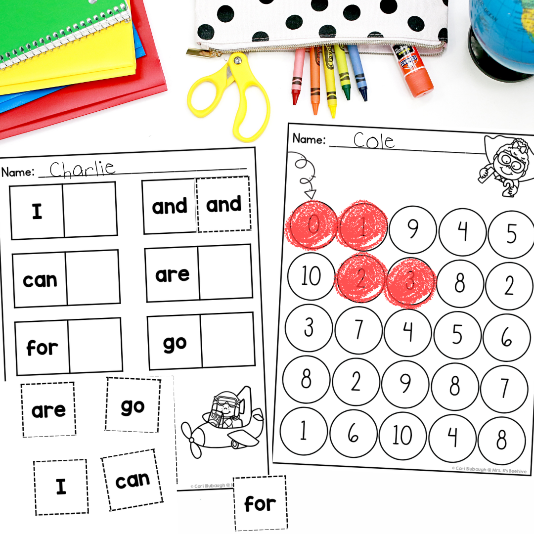 August and September Kindergarten Early Finisher Worksheets - number order