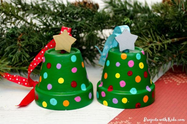 Clay pot christmas ornaments for the classroom.