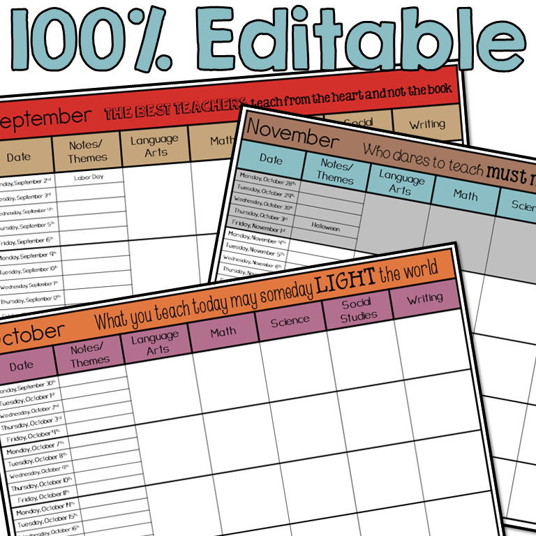 Curriculum Planning Calendar
