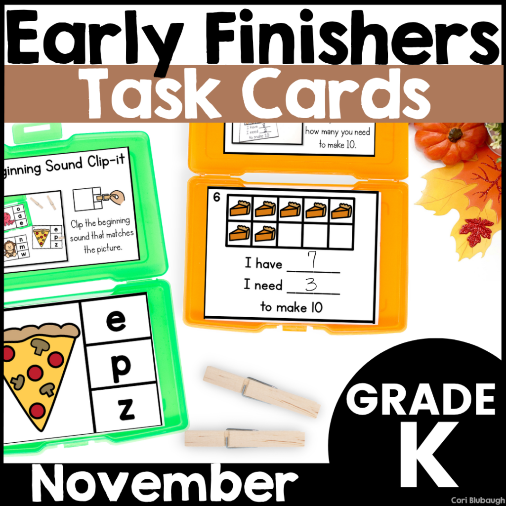 November Kindergarten Early Finisher Task Cards