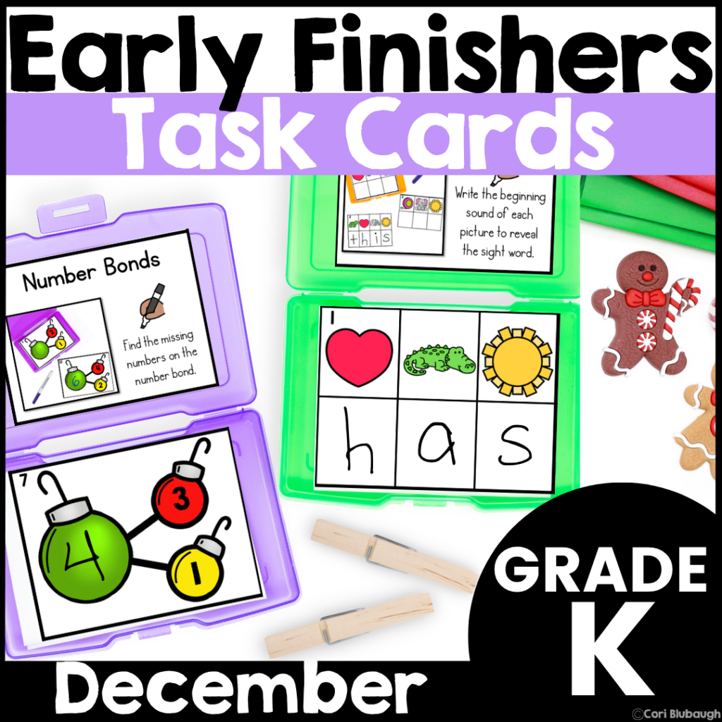 December kindergarten early finisher task cards - cover