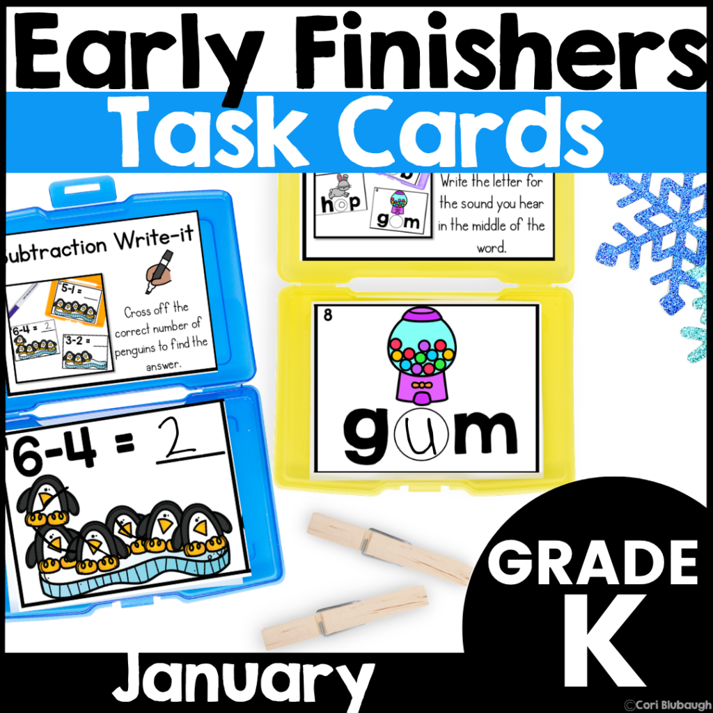 January Kindergarten Early Finisher Task Cards - cover