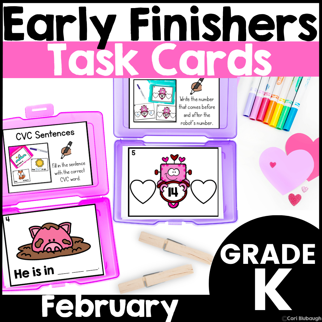 February Kindergarten Early Finisher Task Cards - cover