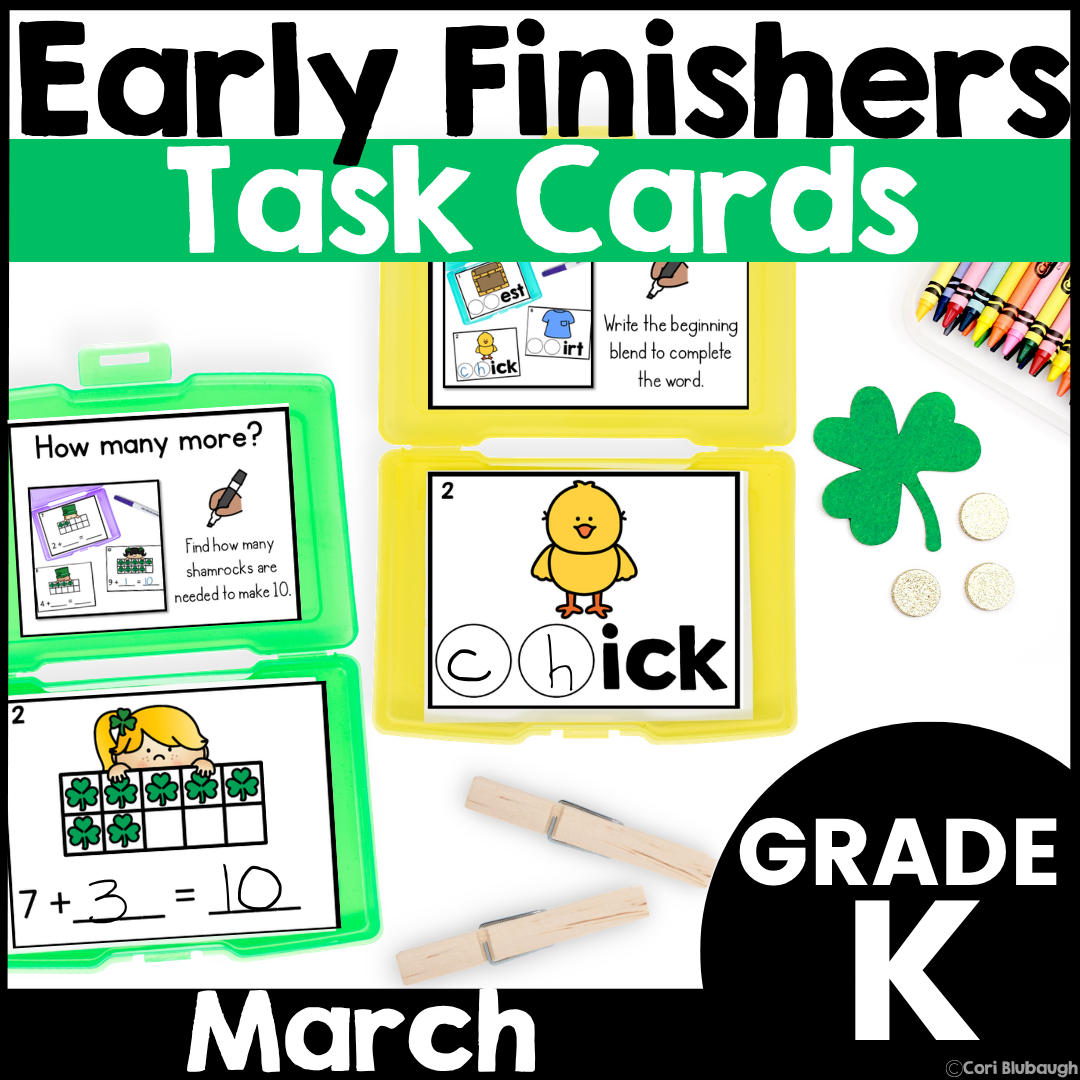 March Kindergarten Early Finisher Task Cards - cover