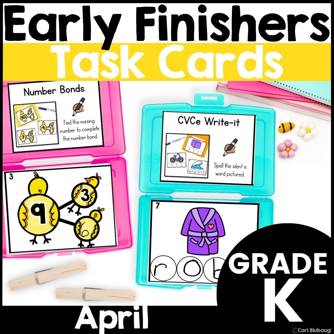 April Kindergarten Early Finisher Task Cards - cover