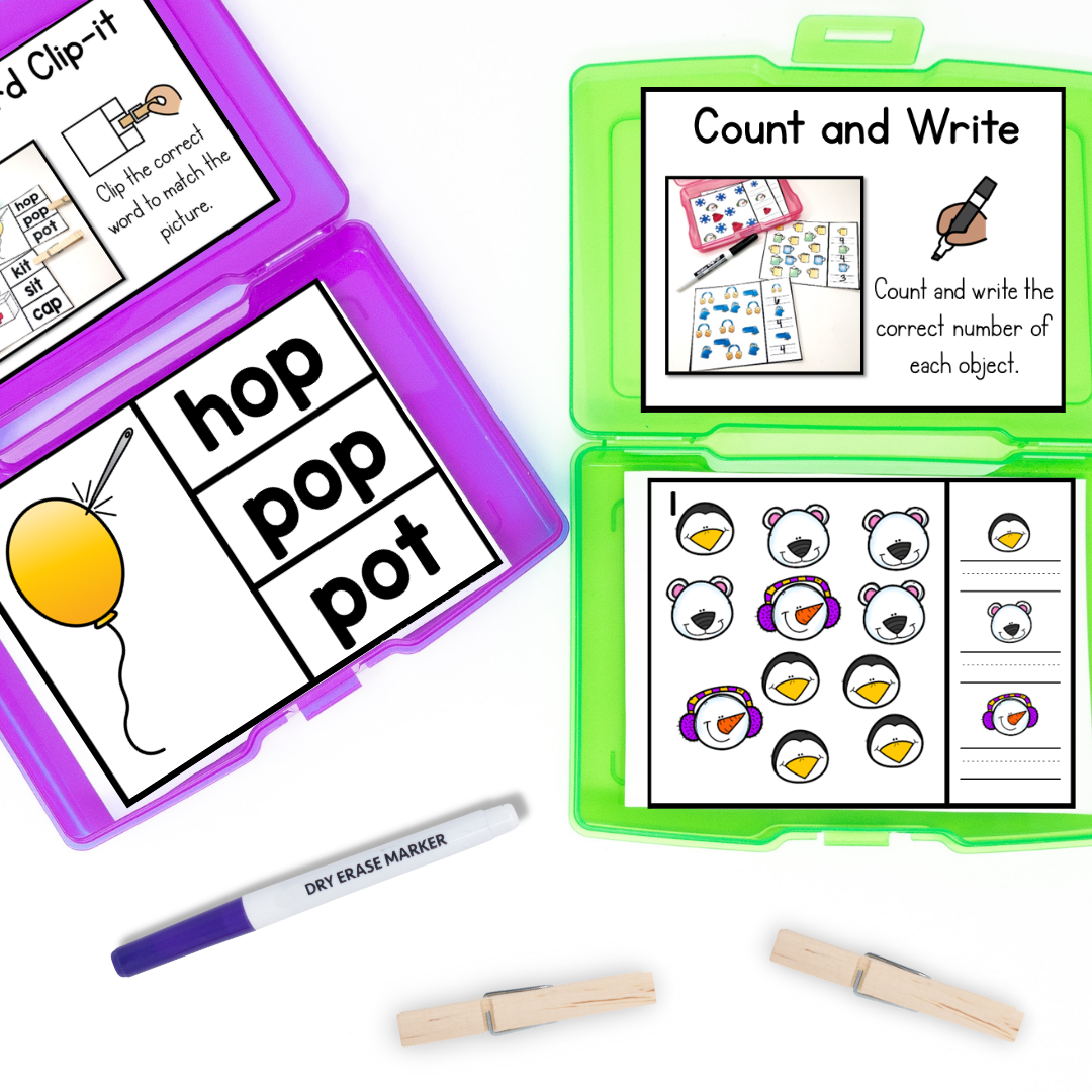 January kindergarten early finisher task cards - cvc words