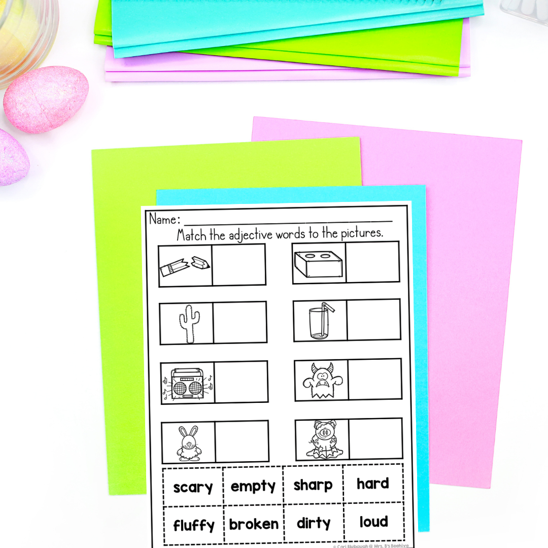 April 1st Grade early finisher worksheets - adjectives