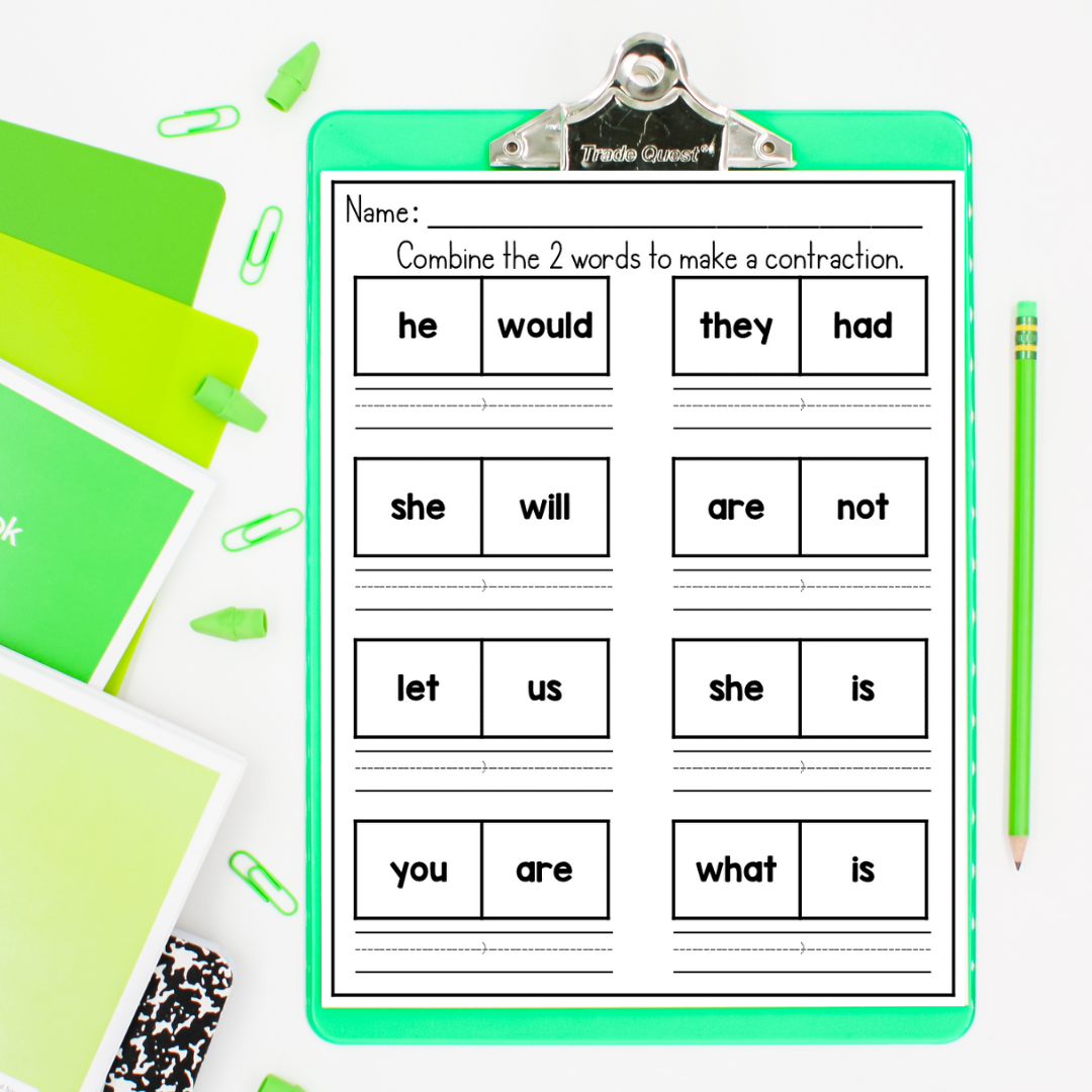 March 1st grade early finisher worksheets - contractions