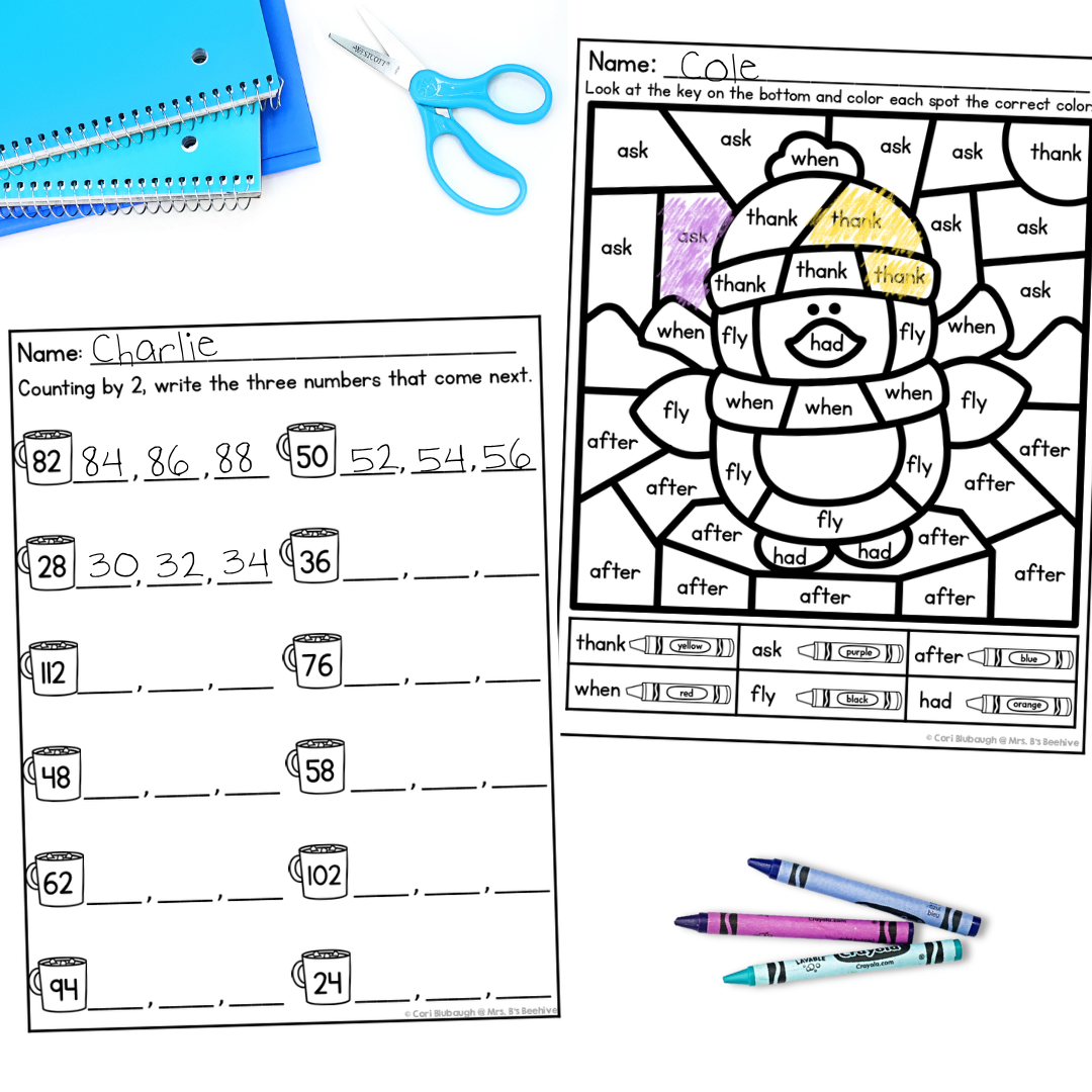 January 1st Grade Early Finisher Worksheets - sight words