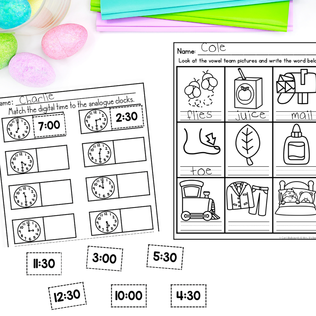 April 1st Grade Early Finisher Worksheets - time