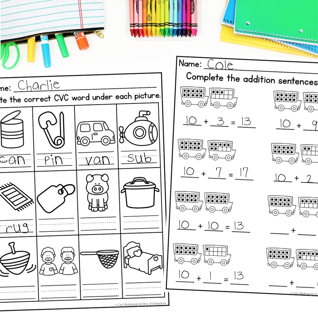 1st Grade Early Finisher Worksheet Bundle - cvc words