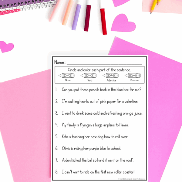 February 2nd grade early finisher worksheets - parts of speech
