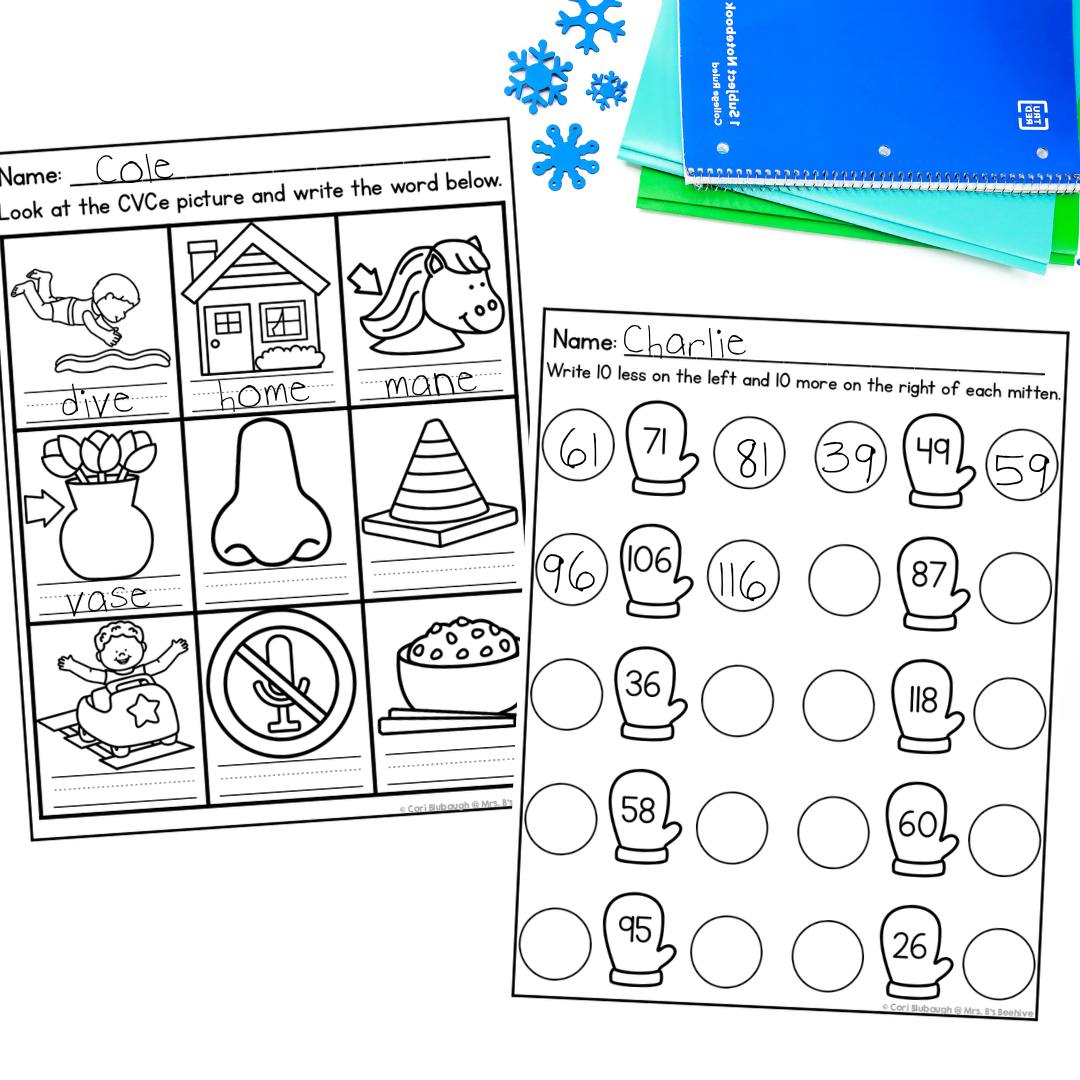 January 1st Grade Early Finisher Worksheets - cvce words