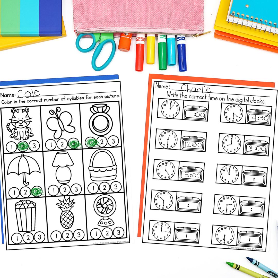 May 1st Grade Early Finisher Worksheets - syllables