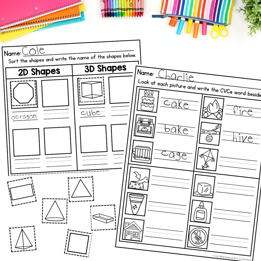 1st Grade Early Finisher Worksheet Bundle - shapes