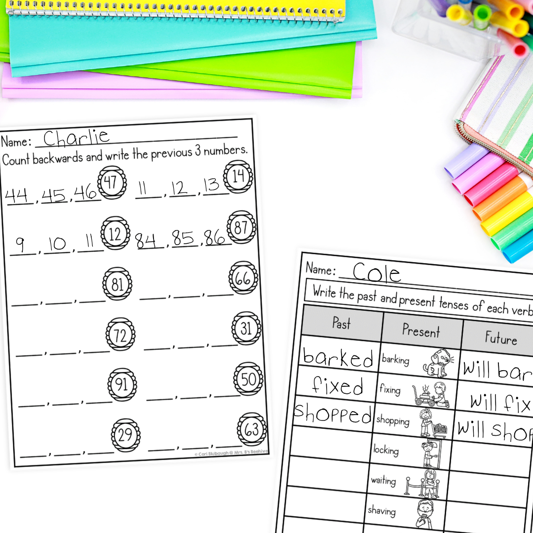 April 1st Grade Early Finisher Worksheets - tenses