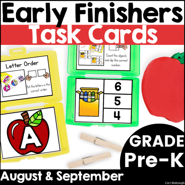 August and September Pre-K Early Finisher Task Cards