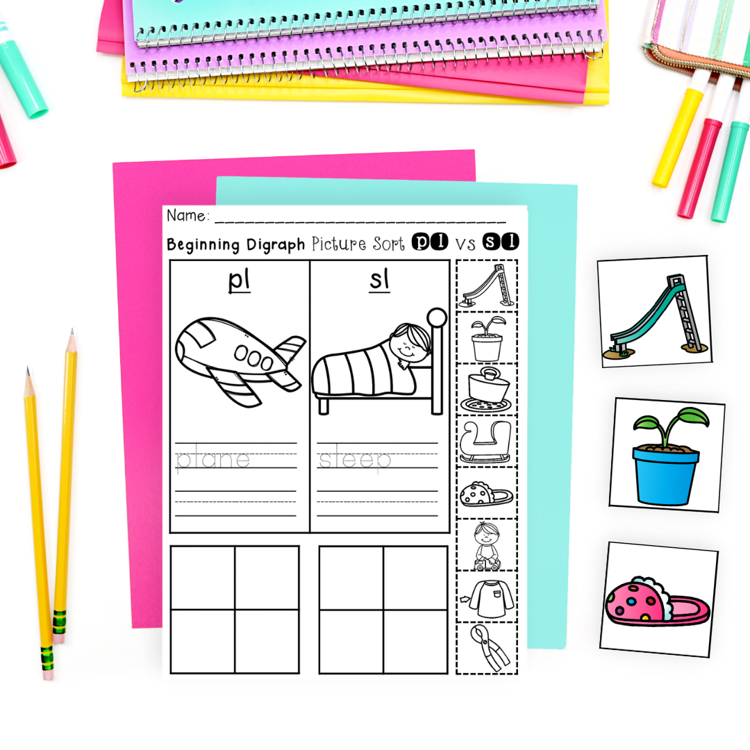beginning blends and digraphs - single worksheet
