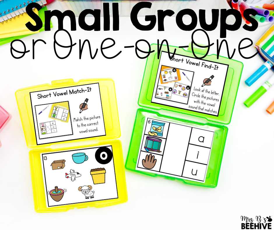 Small group task cards in kindergarten