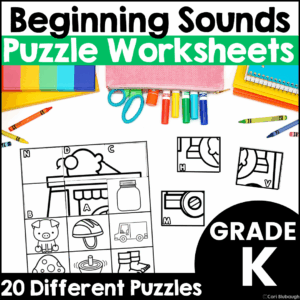 beginning sounds puzzle worksheets - cover