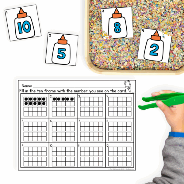 Back to school sensory bin math - ten frames
