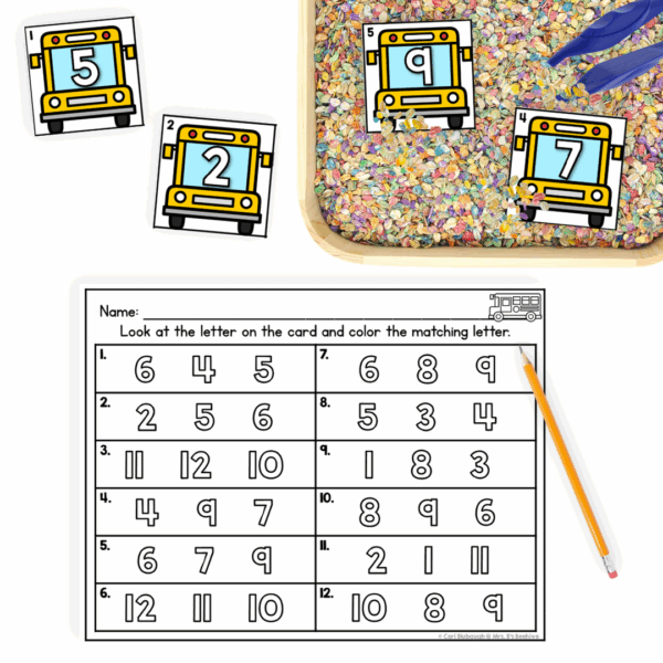 Back to school sensory bin math - number recognition